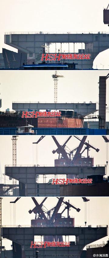 分段是船舶建造业的专用名词，它是由零、部件组装而成的船体局部结构，分段装焊或者分段组装，就是指将零件、预装好的部件在胎架上组合焊接成分段或总段，以供船台装配。这个阶段又称为中合拢阶段，是船体建造中的重要工艺阶段，分段是建造航母的必由之路，只有能够建造分段的能力，才能组装起一艘航母。（图片来源：HSH论坛）