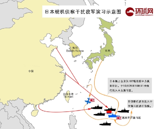 2013年10月31日下午，中国国防部举行新闻发布会。发布会刚一开始，国防部新闻发言人杨宇军就发布了日本舰机跟踪侦察中国军演的相关消息。（制图：裴申）